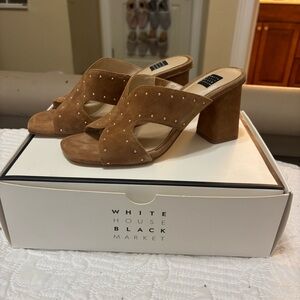 White House Black Market Tan Suede Mules